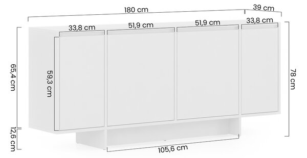 Zolia négyajtós komód 180 cm lábazattal - elegant dió