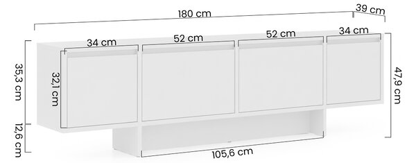 Zolia TV-szekrény 180 cm, négyajtós, lábazattal - kasmír