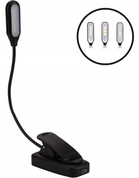 Lampka biurkowa Bounn Lampka LED nocna z klipsem na ksiÄÅ¼kÄ USB czarna