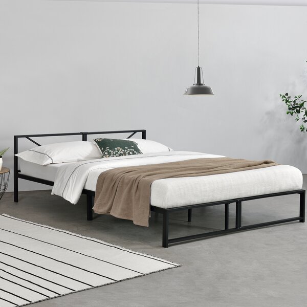 Fémkeretes ágy Meran, 180 x 200 cm, acél, fekete, 2 személyes, ágyráccsal