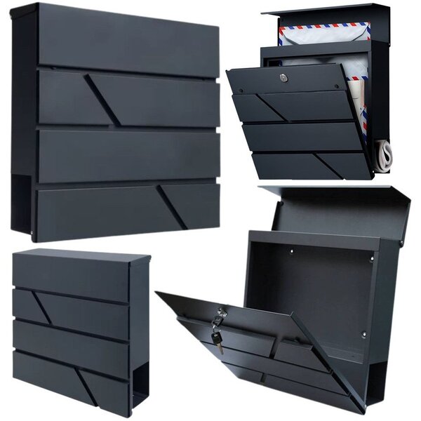 Nagy Postaláda Leveleknek és Újságoknak, Antracit, 37x37x11 cm – 26730