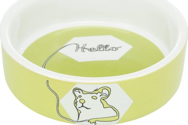 Trixie 60734 Kerámia Tál Hörcsög 90 ml/8 cm Szürke Alapon Szinezett, Hello Felíratos Figurás