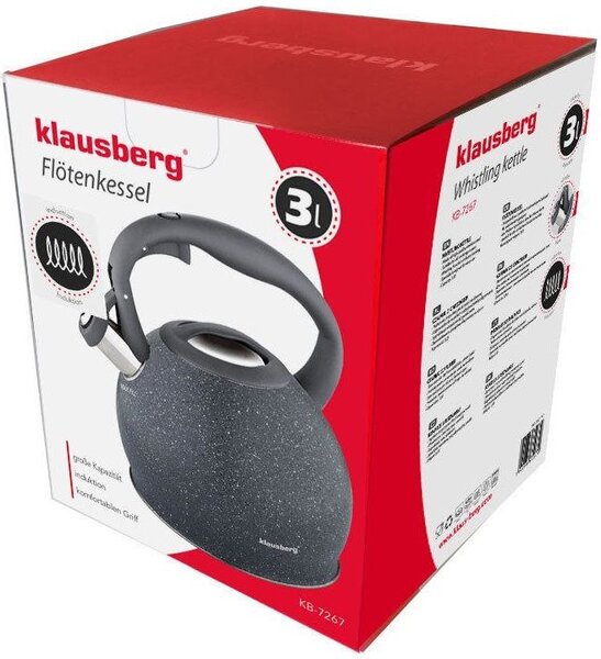 Klausberg KB-7267 Teáskanna, Sípszóval, Fekete Matt, 3.0L