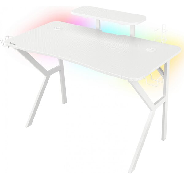Fotel Genesis Nitro 710 różowo-biały (NFG-1929) + Biurko Holm 320 RGB Białe 120cm x 60cm