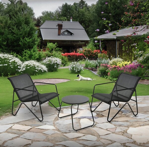 Conjunto Mesa 47x43 Cm + 2 Sillones Metal Textilene Progarden