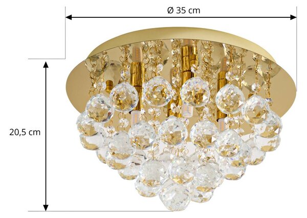 Lindby Gillion mennyezeti világítás, 4 izzós, arany, kristály, Ø 35 cm, dimmelhető, Sárgaréz / arany, Nappali / Étkező, Kristály, Dizájn