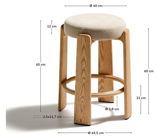Bézs-világos natúr színű kőrisfa bárszék (ülésmagasság 65 cm) Granite – Kave Home