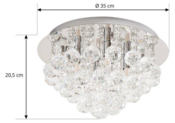 Lindby Antonino mennyezeti lámpa, 4 lámpás, króm, kristály, 35cm, dimmelhető, Króm / ezüst, Nappali / Étkező, Kristály, Modern