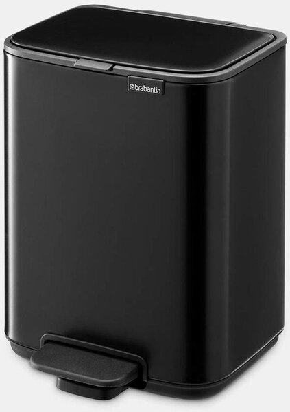 Brabantia Bo Pedal Bin pedálos hulladékgyűjtő szagmentesen záródó Soft-Close fedél, karcsú, négyzetes forma, műanyag tartály, 4L - A méret, acél, matt fekete - 237805