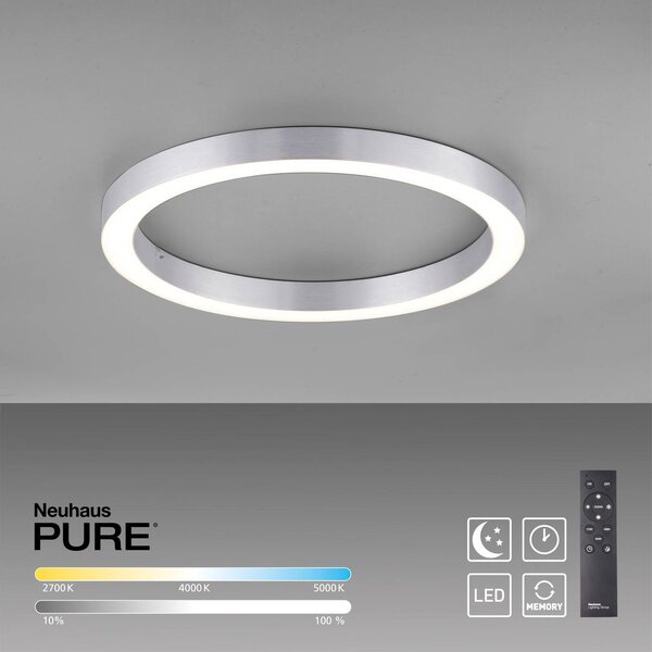 PURE LED mennyezeti lámpa Lines, Ø 50 cm, ezüst színű, CCT, dimmelhető, Alu / szürke / cink, Nappali / Étkező, Alumínium, Modern