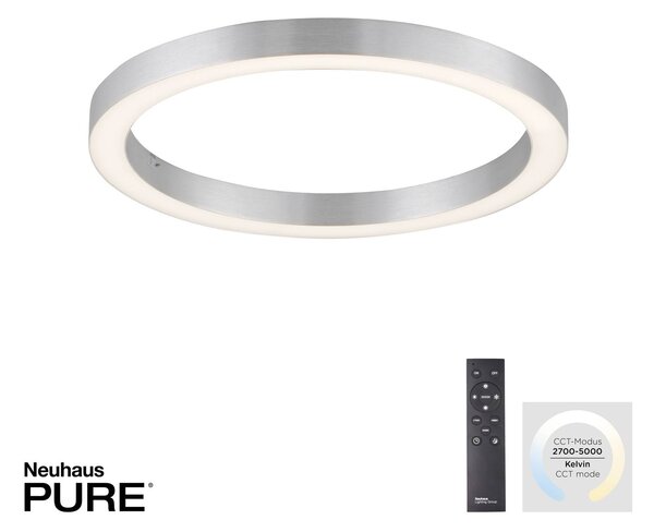 PURE LED mennyezeti lámpa Lines, Ø 50 cm, ezüst színű, CCT, dimmelhető, Alu / szürke / cink, Nappali / Étkező, Alumínium, Modern
