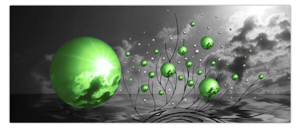 Zöld absztrakt gömbök képe (120x50 cm)