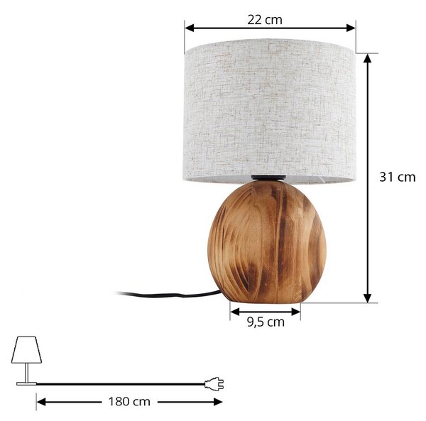 Lindby Mayumi asztali lámpa, magasság 31 cm, fa, textil, Világos fa, Nappali / Étkező, Fa, Skandináv