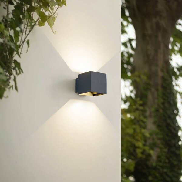 Lindby LED kültéri fali lámpa Esani, antracit, fel/le, IP54, Fekete, Alumínium, Modern