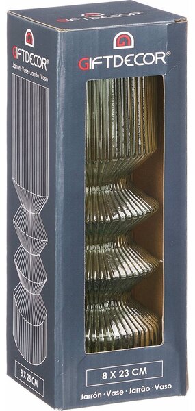 Gift Decor Szklany wazon tuba ryflowane szkło, 8 x 23 cm