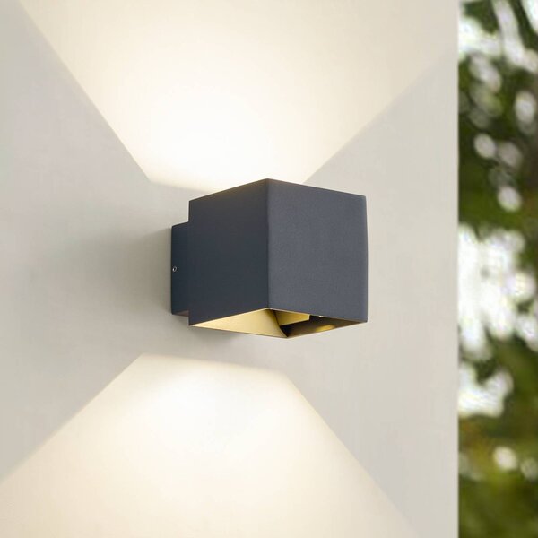 Lindby LED kültéri fali lámpa Esani, antracit, fel/le, IP54, Fekete, Alumínium, Modern