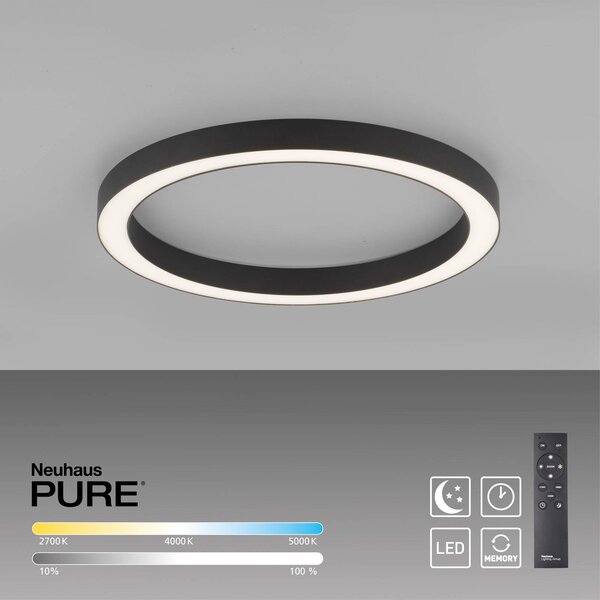 PURE LED mennyezeti lámpa Lines, Ø 50 cm, antracit, CCT, távirányító, dimmelhető, Fekete, Nappali / Étkező, Alumínium, Modern