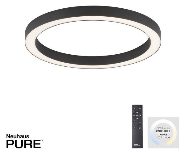 PURE LED mennyezeti lámpa Lines, Ø 50 cm, antracit, CCT, távirányító, dimmelhető, Fekete, Nappali / Étkező, Alumínium, Modern