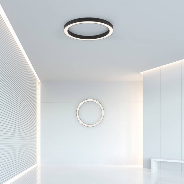 PURE LED mennyezeti lámpa Lines, Ø 50 cm, antracit, CCT, távirányító, dimmelhető, Fekete, Nappali / Étkező, Alumínium, Modern