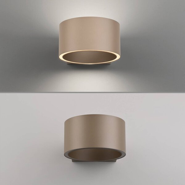 PURE LED fali lámpa Clipse, bronz színű, alumínium Ø 15 cm, dimmelhető, Bronz / antik sárgaréz, Nappali / Étkező, Alumínium, Modern