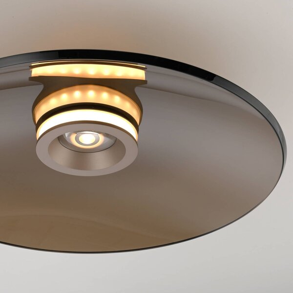 PURE LED mennyezeti lámpa Moon, bronz, Ø 50 cm, üveg/alumínium, dimmelhető, Bronz / antik sárgaréz, Nappali / Étkező, Üveg, Modern