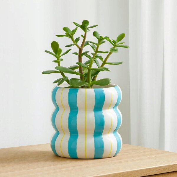 Ceramiczna osłona na doniczkę w paski LINJE, 14 cm