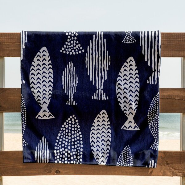Sötétkék strandtörölköző 90x180 cm Fish – DecoKing