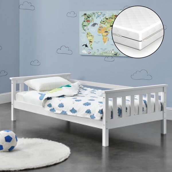 Gyerekágy Nuuk matraccal és tárolási lehetőséggel gyermekágy ágyráccsal 80 x 160 cm fenyőfa fehér, matt