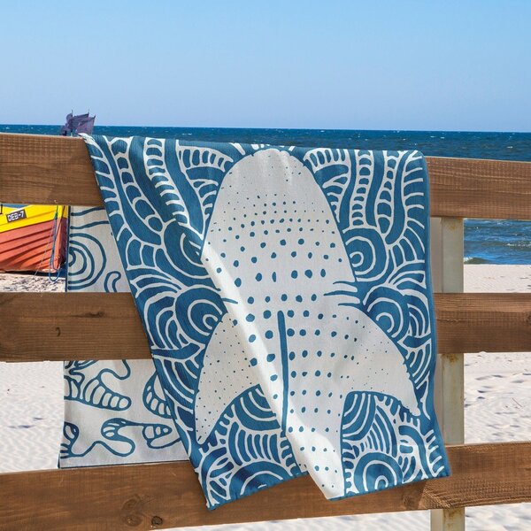 Kék strandtörölköző 90x180 cm Shark – DecoKing
