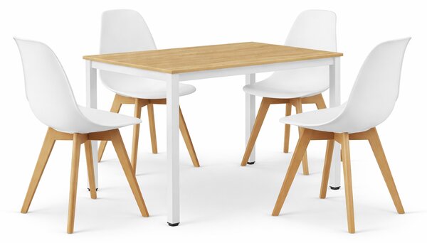 Étkezőasztal szett: Tessa 120×60 cm tölgy/fehér + 4 db KITO szék fehér/natúr láb