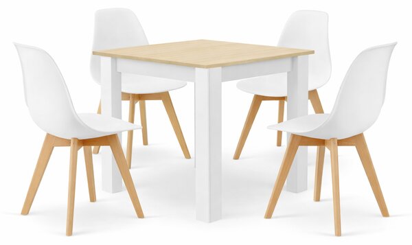 Étkezőasztal szett: NP 80×80 cm sonoma/fehér + 4 db KITO szék fehér/natúr láb