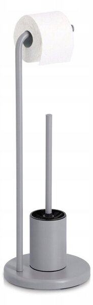ZELLER WC-papírtartó WC-kefével, szürke fém, 22 × 63 cm
