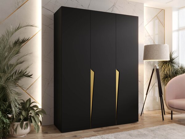 Gardróbszekrény Hartford 604, Laminált forgácslap, 202x150x52cm, Fekete, Aranysárga