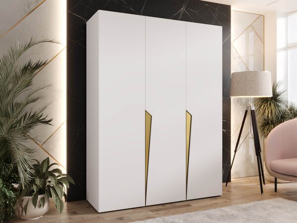 Gardróbszekrény Hartford 604, Laminált forgácslap, 202x150x52cm, Fehér, Aranysárga