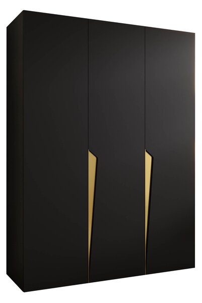 Gardróbszekrény Hartford 604, Laminált forgácslap, 202x150x52cm, Fekete, Aranysárga