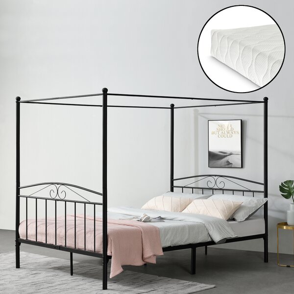 Baldachinos ágy Lahti matraccal 200 x 180 cm fekete