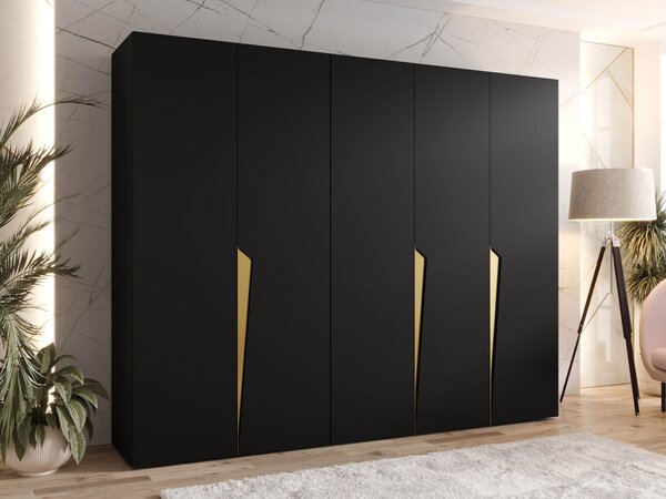 Gardróbszekrény Hartford 606, Laminált forgácslap, 202x250x52cm, Fekete, Aranysárga
