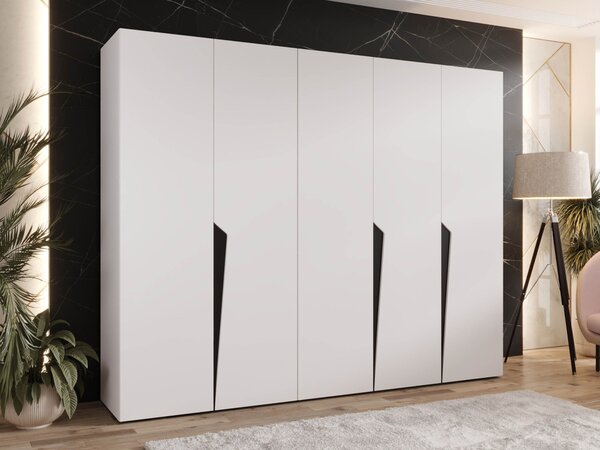 Gardróbszekrény Hartford 606, Laminált forgácslap, 202x250x52cm, Fehér, Fekete