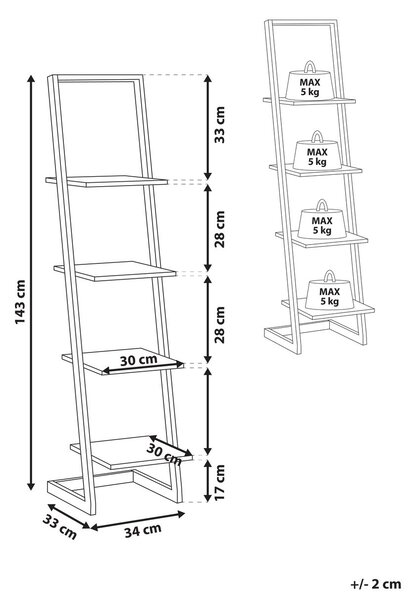 Négyszintes polcos elem JOPLIN 143 cm Fekete