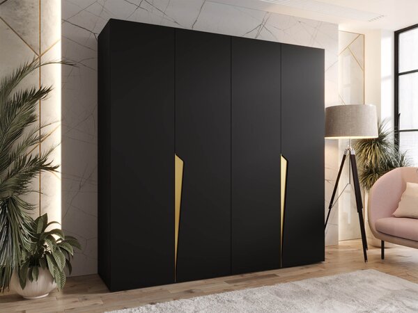 Gardróbszekrény Hartford 605, Laminált forgácslap, 202x200x52cm, Aranysárga, Fekete