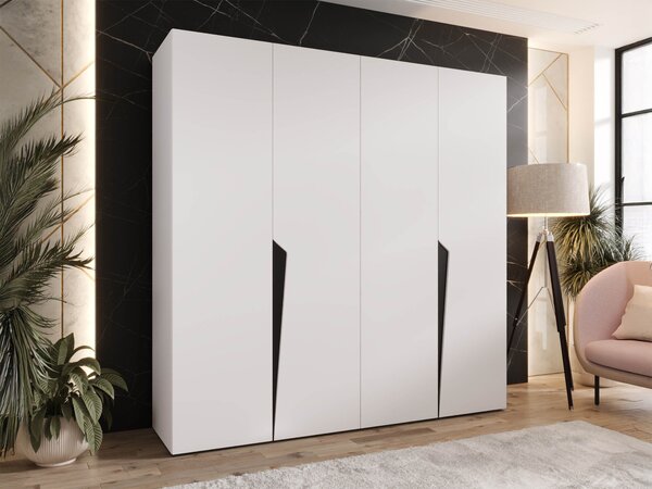 Gardróbszekrény Hartford 605, Laminált forgácslap, 202x200x52cm, Fehér, Fekete