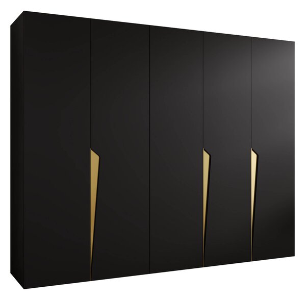 Gardróbszekrény Hartford 606, Laminált forgácslap, 202x250x52cm, Fekete, Aranysárga