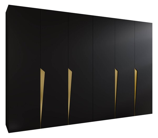 Gardróbszekrény Hartford 607, Laminált forgácslap, 202x300x52cm, Fekete, Aranysárga