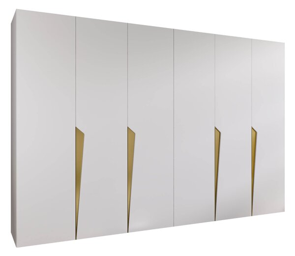 Gardróbszekrény Hartford 607, Laminált forgácslap, 202x300x52cm, Fehér, Aranysárga