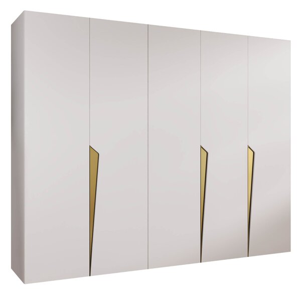 Gardróbszekrény Hartford 606, Laminált forgácslap, 202x250x52cm, Fehér, Aranysárga