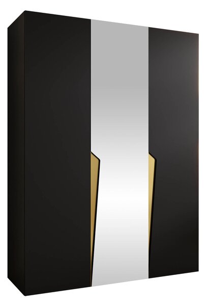 Gardróbszekrény Hartford 609, Laminált forgácslap, 202x150x52cm, Fekete, Aranysárga