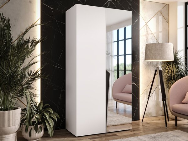 Gardróbszekrény Hartford 608, Laminált forgácslap, 202x100x52cm, Fehér, Fekete