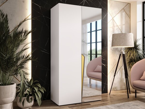 Gardróbszekrény Hartford 608, Laminált forgácslap, 202x100x52cm, Aranysárga, Fehér