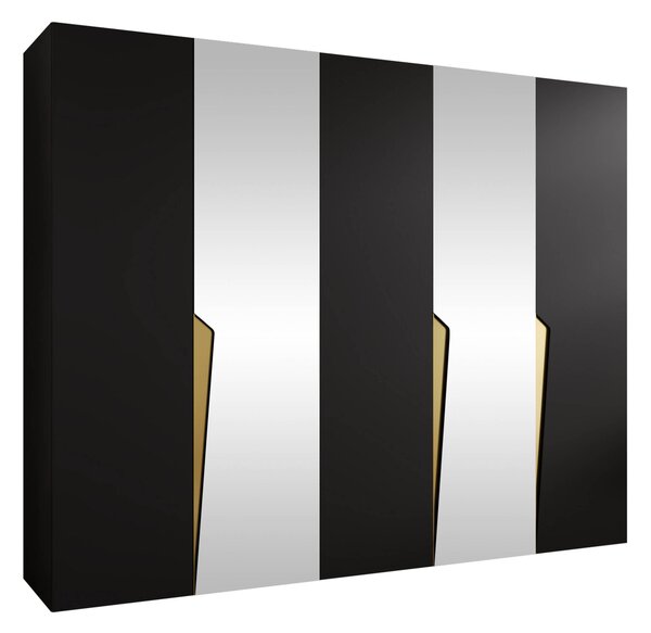 Gardróbszekrény Hartford 611, Laminált forgácslap, 202x250x52cm, Fekete, Aranysárga