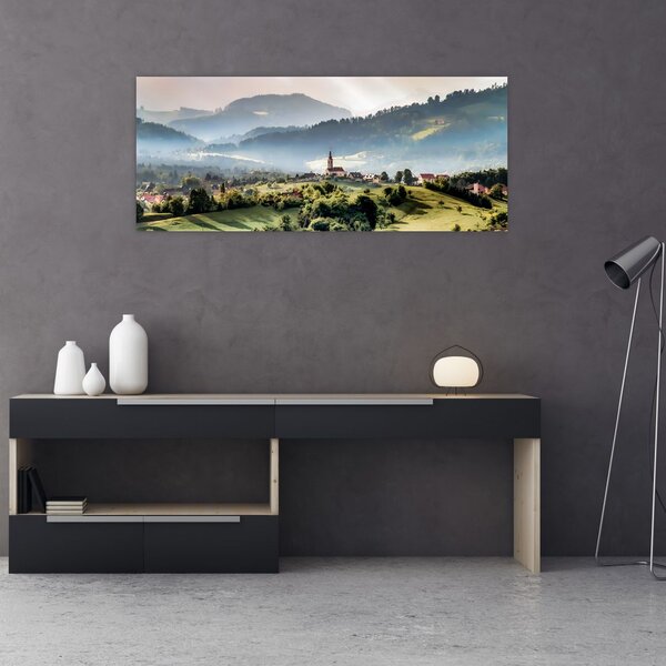 Kép - falu a ködben (120x50 cm)